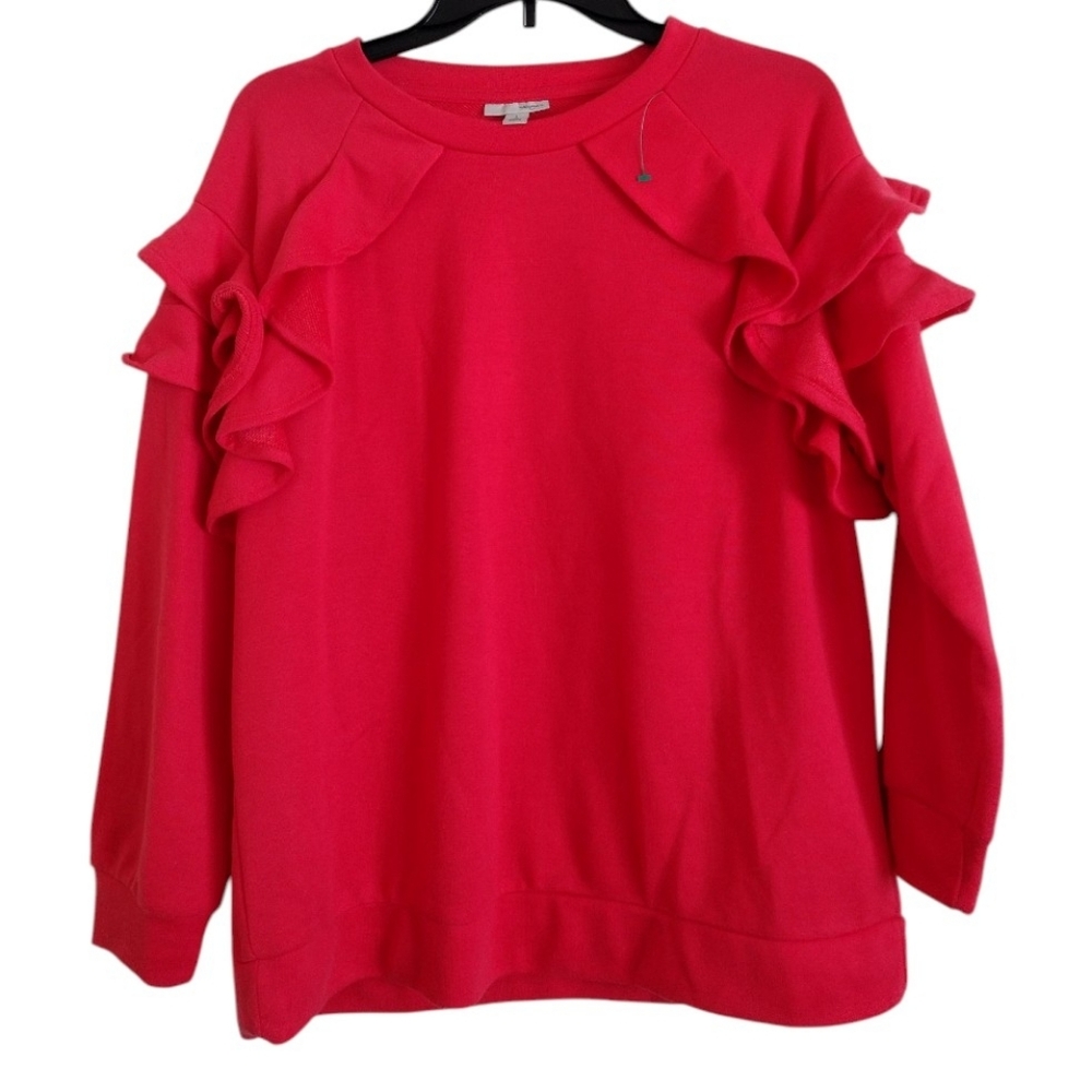 Halogen Bright Red Ruffle Sweatshirt Size Large